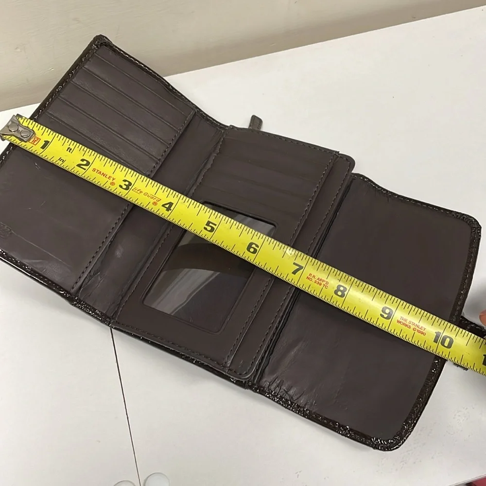 Coach Brown Signature Canvas and Leather Buckle Flap Compact Wallet